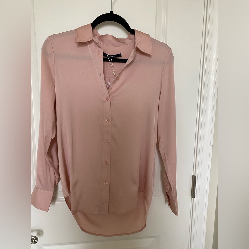 NWT Quince Washable Stretch Silk Blouse - Coastal Pink - XS